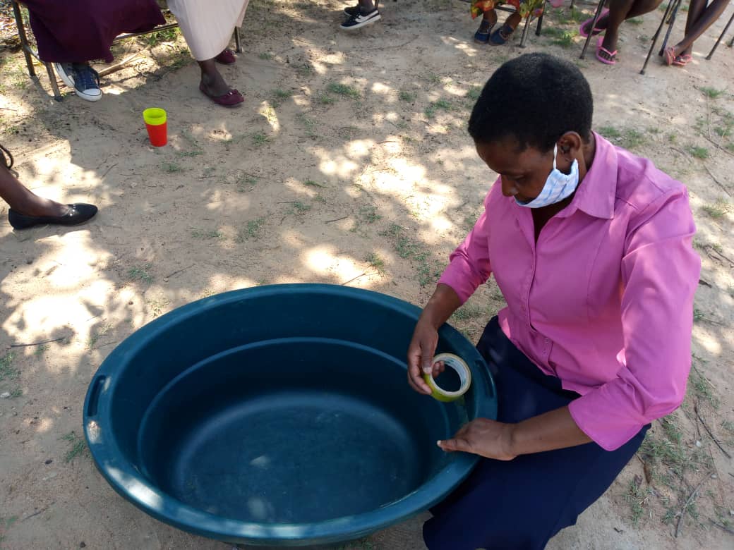 A woman tending to a tub that is meant for the insects.